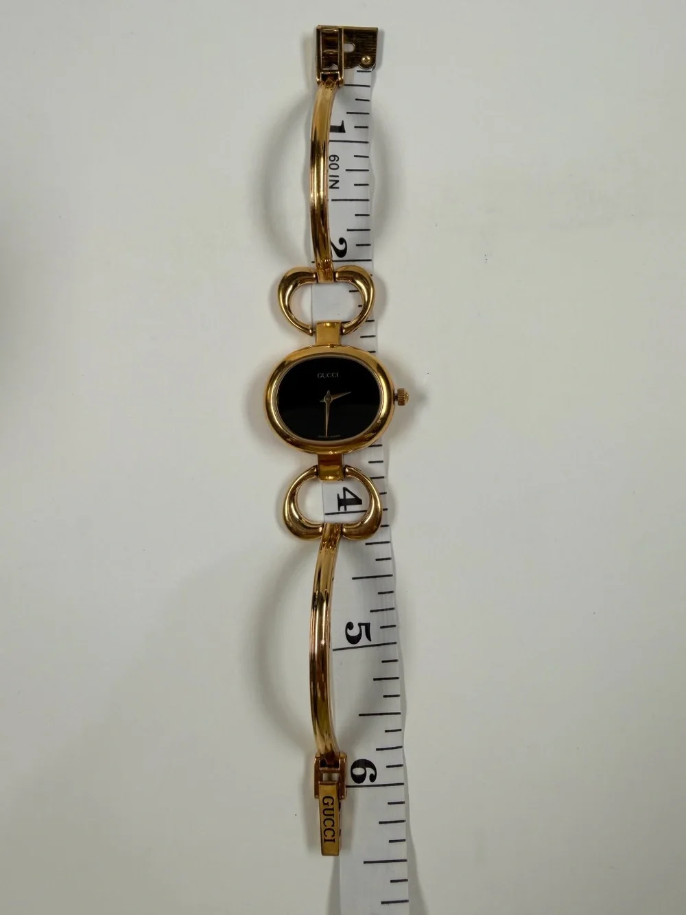Gucci Gold-Tone Bracelet / Bangle Watch with Black Dial